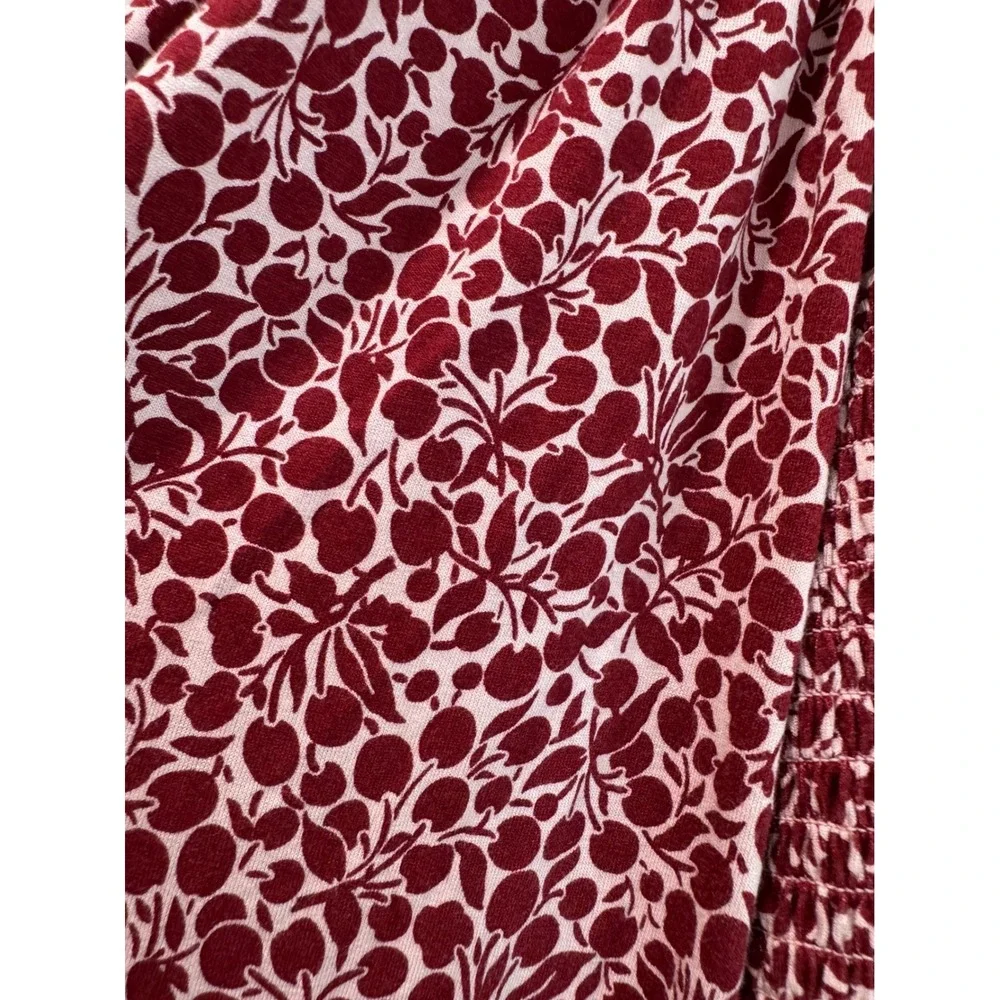 Boden Burgundy Floral Smocked Square Neck Long‎ Sleeve Top Womens US 12